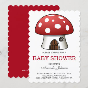 Niedliche Red Mushroom House Kinderdusche Einladun Einladung