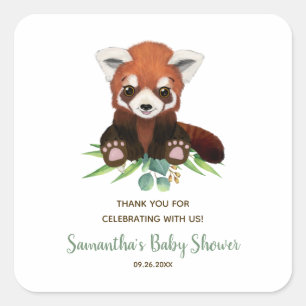 Niedliche Red Panda Bärengrün Neutral Baby Dusche Quadratischer Aufkleber