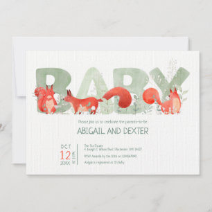 Niedliche Red Squirrel Wildblume Gender Baby Dusch Einladung