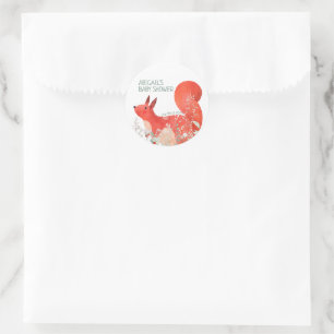 Niedliche Red Squirrel Wildblume Gender Baby Dusch Runder Aufkleber