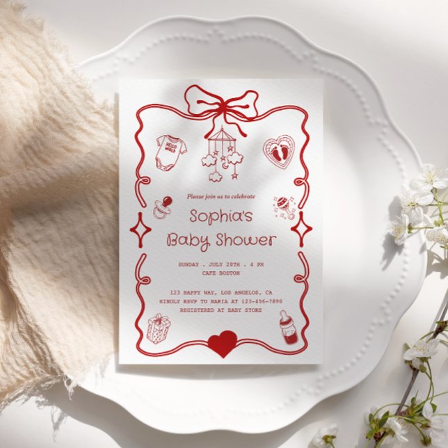 Niedliche Red & White Baby Dusche für Mädchen oder Einladung (Von Creator hochgeladen)