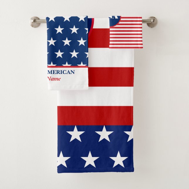 Niedliche Red White Blue American Flag Personalisi Badhandtuch Set (Insitu)