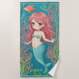 Niedliche Redhead Mermaid Kids Strandtuch