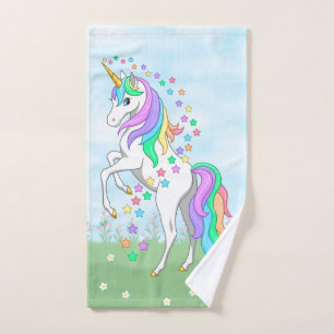 Niedliche Regenbogen Einhorn Farbige Sterne & Blum Handtuch