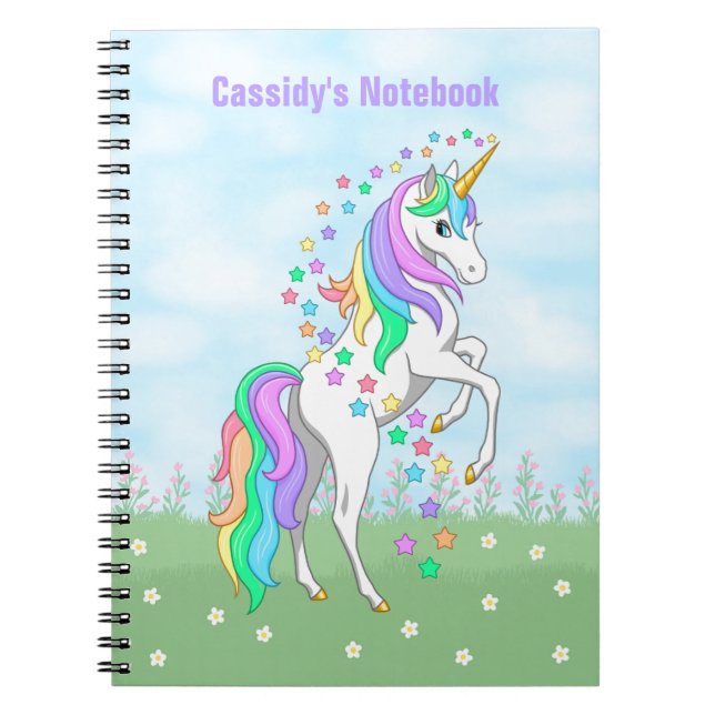 Niedliche Regenbogen Einicorn Farbige Sterne und B Notizblock (Vorderseite)