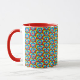 Niedliche Regenbogen-Hörer über Pattern Rot Tasse