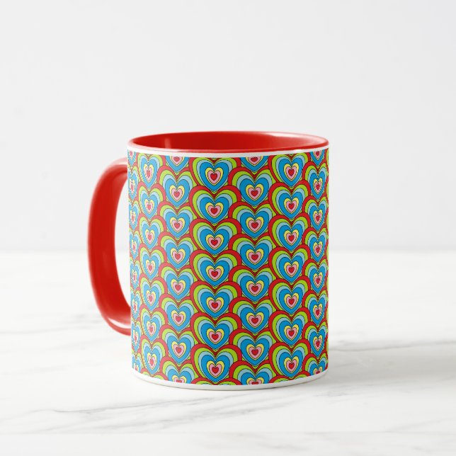 Niedliche Regenbogen-Hörer über Pattern Rot Tasse (Vorderseite Links)