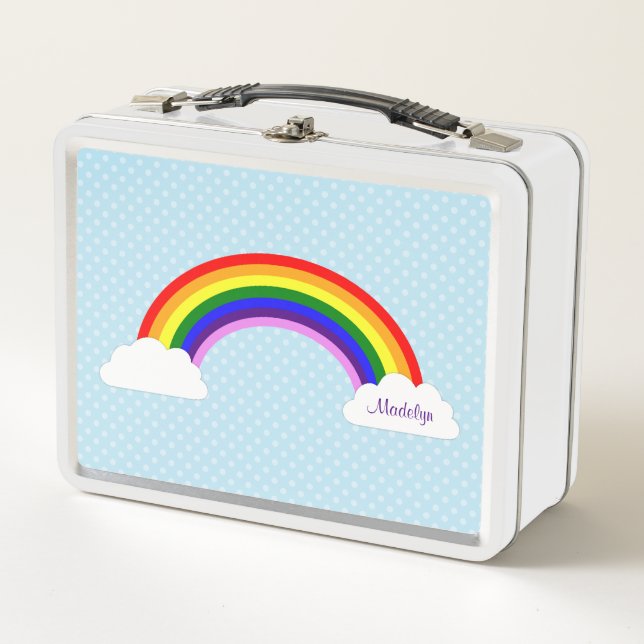 Niedliche Regenbogen-Mädchen personalisiert Metall Lunch Box (Vorderseite)