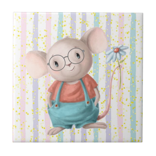 Niedliche Regenbogen-Maus Aquarellfarbe Tierische  Fliese (Vorderseite)