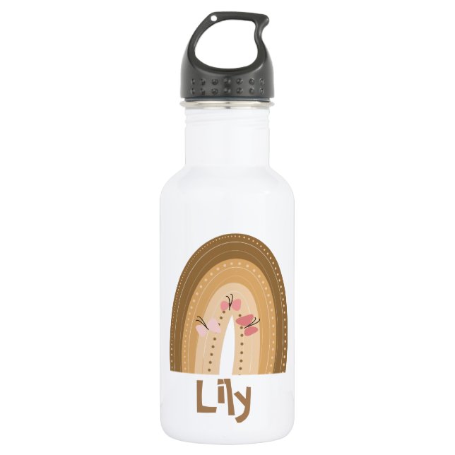 Niedliche Regenbogen Schmetterlinge Rosa Braun Boh Edelstahlflasche (Vorderseite)