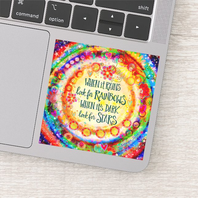 Niedliche Regenbogen und Sterne zitieren farbenfro Aufkleber (Detail)