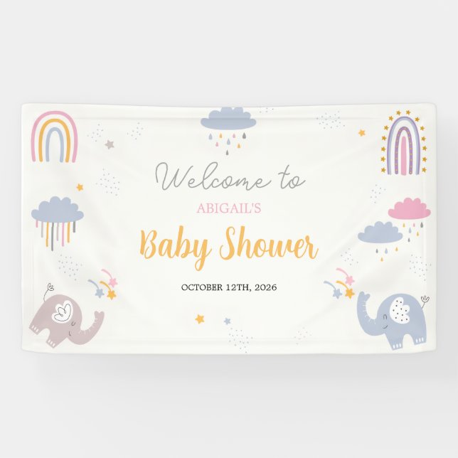 Niedliche RegenbogenElefanten Babyduschensignatur Banner (Horizontal)