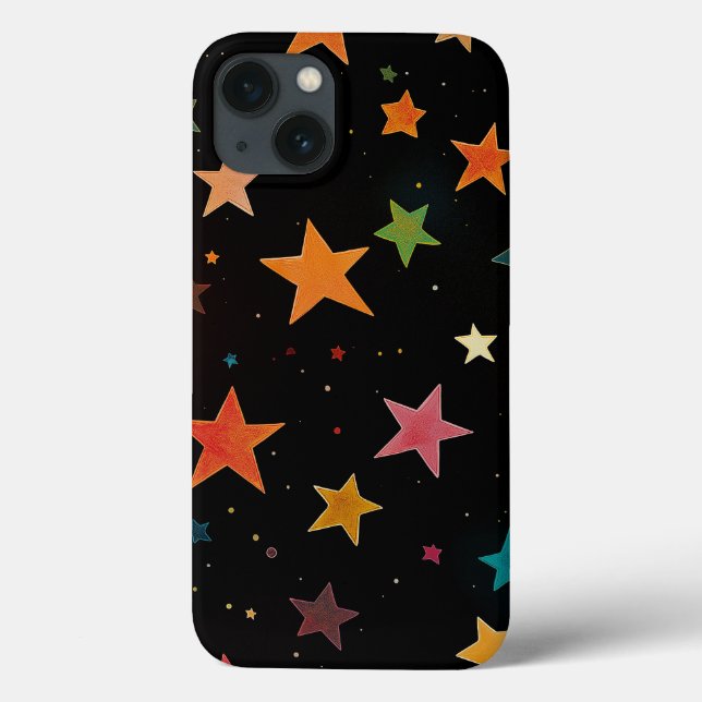 Niedliche Regenbogenfarbene Sterne Galaxy Schwarze Case-Mate iPhone Hülle (Rückseite)