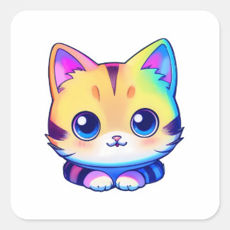 Niedliche Regenbogenkatze Quadratischer Aufkleber
