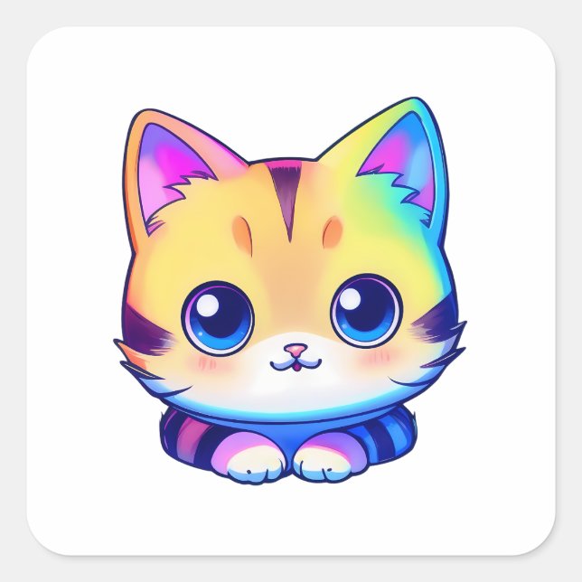 Niedliche Regenbogenkatze Quadratischer Aufkleber (Vorderseite)