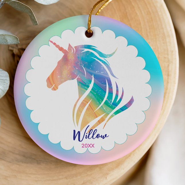 Niedliche Regenbogenpastel einhorn mädchenhafte Fe Keramik Ornament (Von Creator hochgeladen)