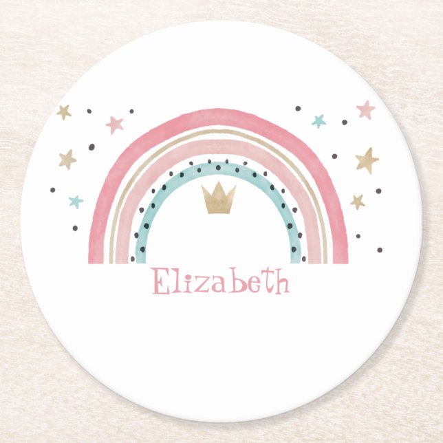 Niedliche Regenbogenstars Runder Pappuntersetzer (Vorderseite)