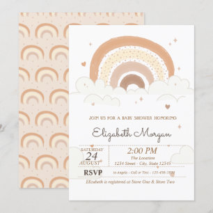Niedliche Regenbogenwolken Herz-Baby-Dusche Einladung
