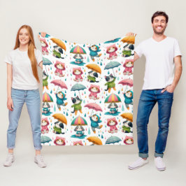 Niedliche Regenkatzen und Hunde mit Regenschirmen Fleecedecke