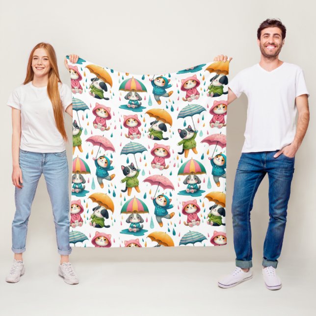 Niedliche Regenkatzen und Hunde mit Regenschirmen Fleecedecke (Beispiel)