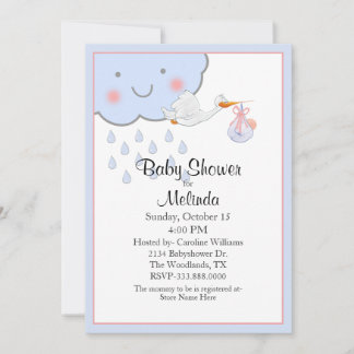Niedliche Regenwolke und Stork Baby Dusche Einladung