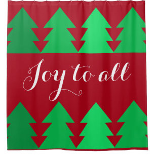Niedliche Reihen Grüner Weihnachtsbaumen Joy Red Duschvorhang