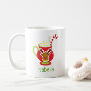 Niedliche Reindeer Hot Cocoa Personalisierte Weihn Kaffeetasse