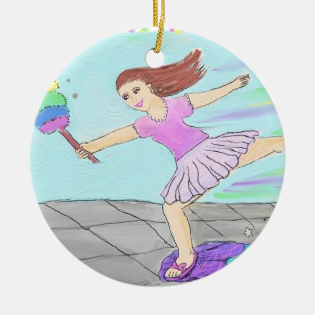 Niedliche Reinigungs-Dame Keramikornament (Vorne)