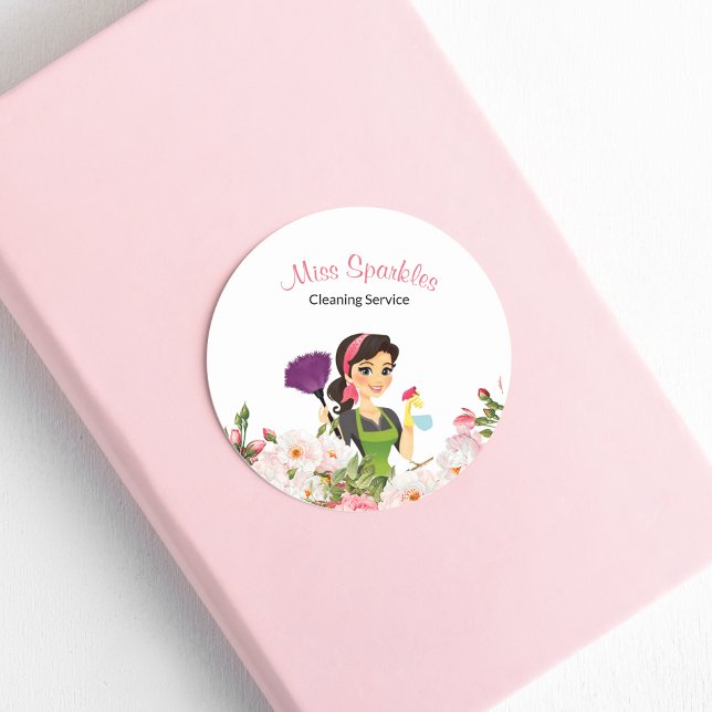 Niedliche Reinigungsservice - Haushaltshilfe Runder Aufkleber (Von Creator hochgeladen)