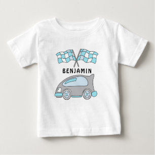 Niedliche Rennwagen und Flaggen Babyname Baby T-shirt