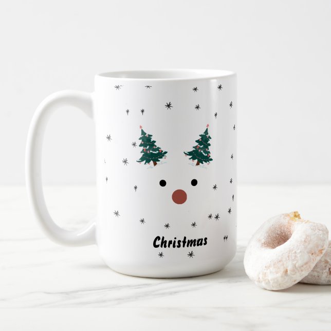 Niedliche Rentier Girl Weihnachtsmannmütze Individ Kaffeetasse (Mit Donut)
