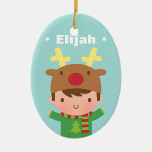 Niedliche Rentier Hat Boy Name Weihnachtsdekoratio Keramikornament