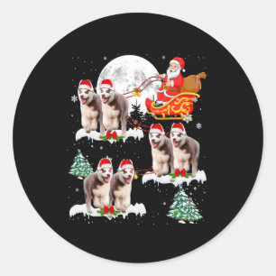 Niedliche Rentier Husky Hunde ziehen Santa Sled Ch Runder Aufkleber