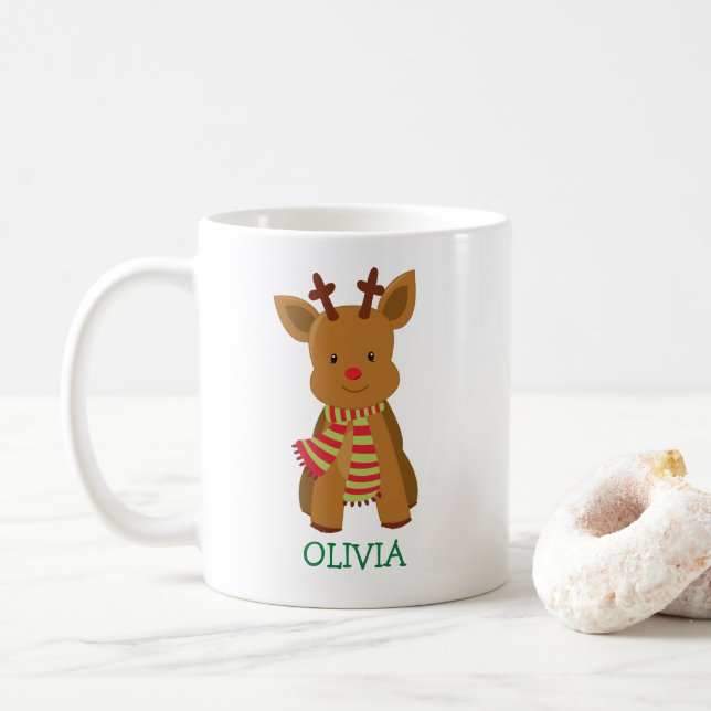 Niedliche Rentier Personalisierte Weihnachtsfeier  Kaffeetasse (Mit Donut)