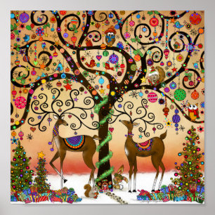 Niedliche Rentier Whimsical Ornaments Weihnachten Poster