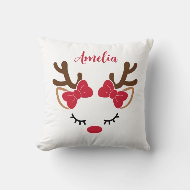 Niedliche Rentiere mit Namen Weihnachten Kissen (Vorderseite)