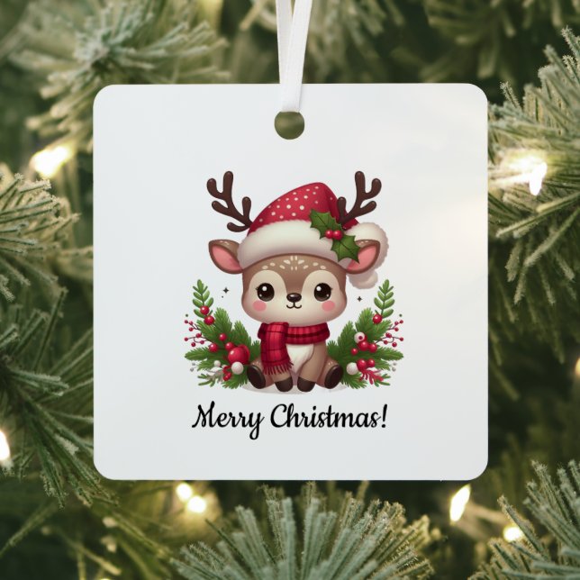 Niedliche Rentiere mit Weihnachtshut Ornament Aus Metall (InSitu)