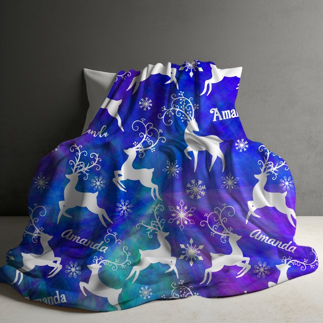 Niedliche Rentiere Weihnachten wiederholt Namen fa Fleecedecke (Von Creator hochgeladen)