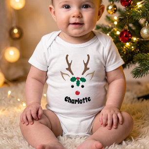 Niedliche Rentierwand Personalisierte Weihnachte Baby Strampler
