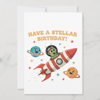 Niedliche Retro-Alien auf dem Raketenschiff | Stel Einladung