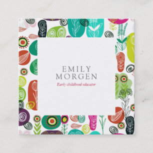 Niedliche Retro-Blume  Kinder-Bildung Quadratische Visitenkarte
