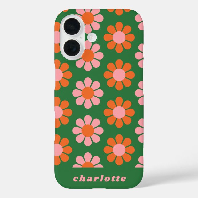Niedliche Retro-Blume Muster Grün rosa Name Case-Mate iPhone Hülle (Rückseite)