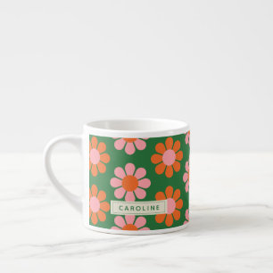 Niedliche Retro-Blume Muster Grün rosa Name Espressotasse