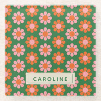 Niedliche Retro-Blume Muster Grün rosa Name