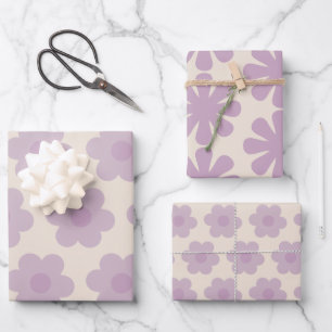 Niedliche Retro-Blume Muster in Pastel Lilac Lila Geschenkpapier Set