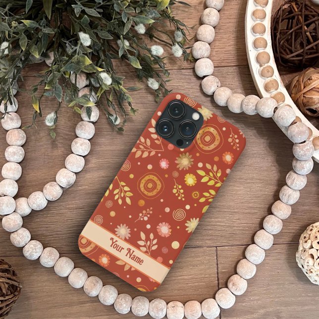 Niedliche Retro Boho Orange Blumenmuster Inspirivi Case-Mate iPhone Hülle (Von Creator hochgeladen)