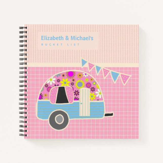 Niedliche Retro Campervan BUCKET LIST Paare nach M Notizbuch (Vorderseite)
