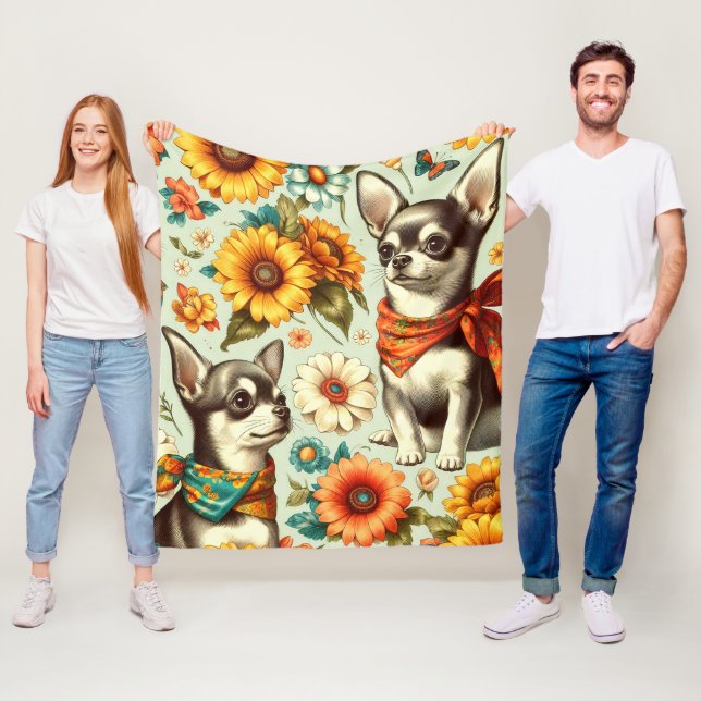 Niedliche Retro Chihuahua Illustration Fleecedecke (Beispiel)