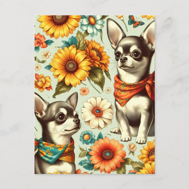 Niedliche Retro Chihuahua Illustration Postkarte (Vorderseite)