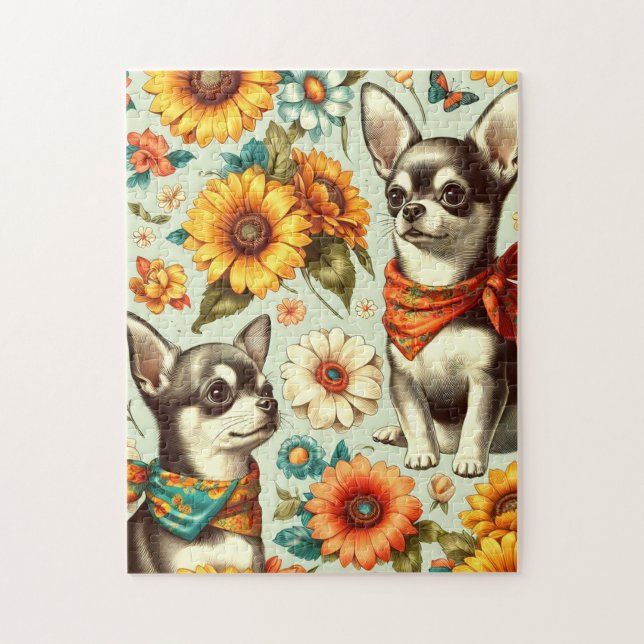 Niedliche Retro Chihuahua Illustration Puzzle (Vertikal)